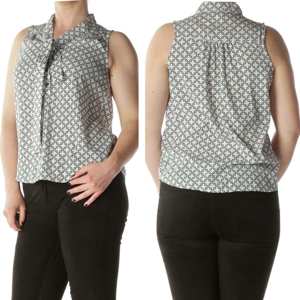 41 Hawthorn | Black and White Chain Patterned Sleeveless Top Blouse‎ - Small